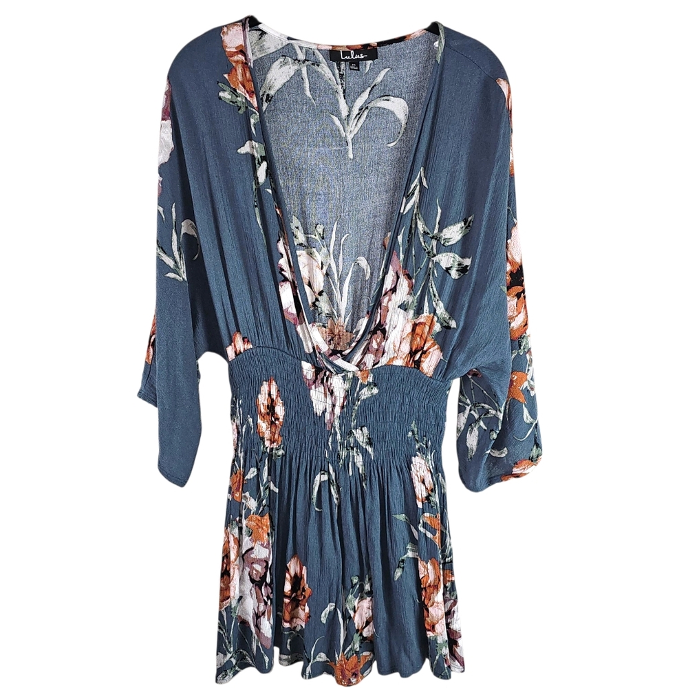 Lulu's Teal Floral Skort Dress Romper In M - Picture 2 of 8
